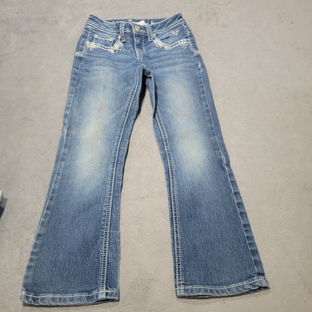 Justice Premium Jeans Girls 7 Blue Simply Low Bootcut Rhinestone Embellished Y2K
